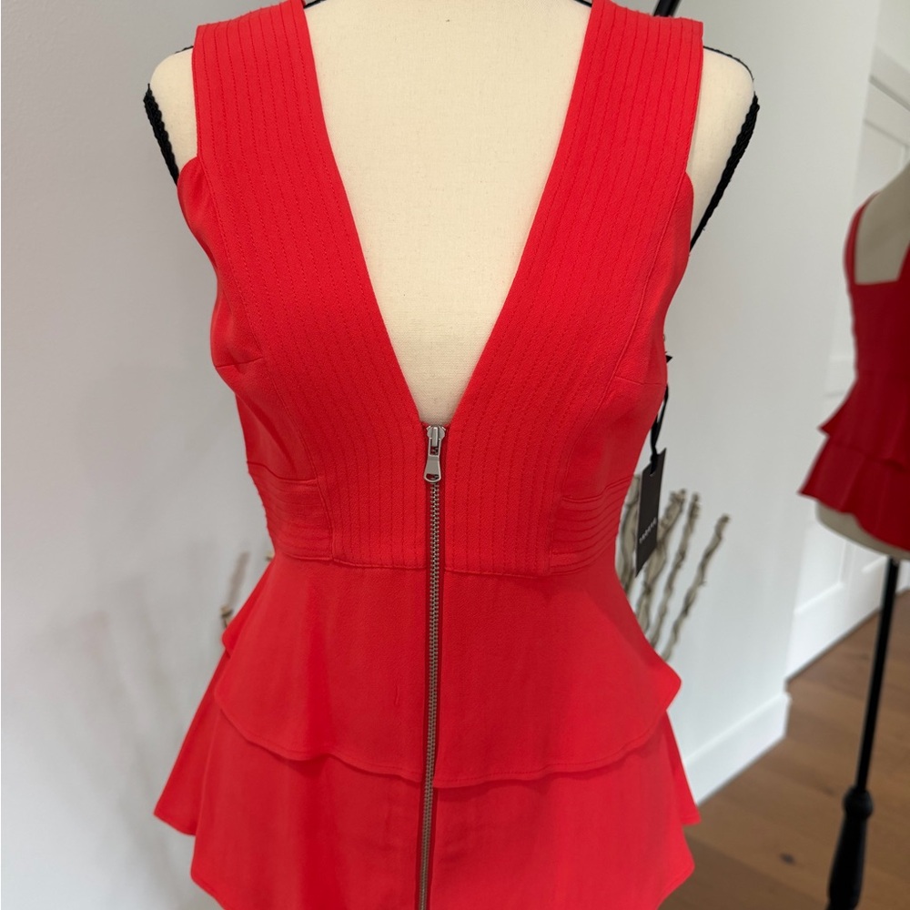 Trouve Red Zip-Front Peplum Tank